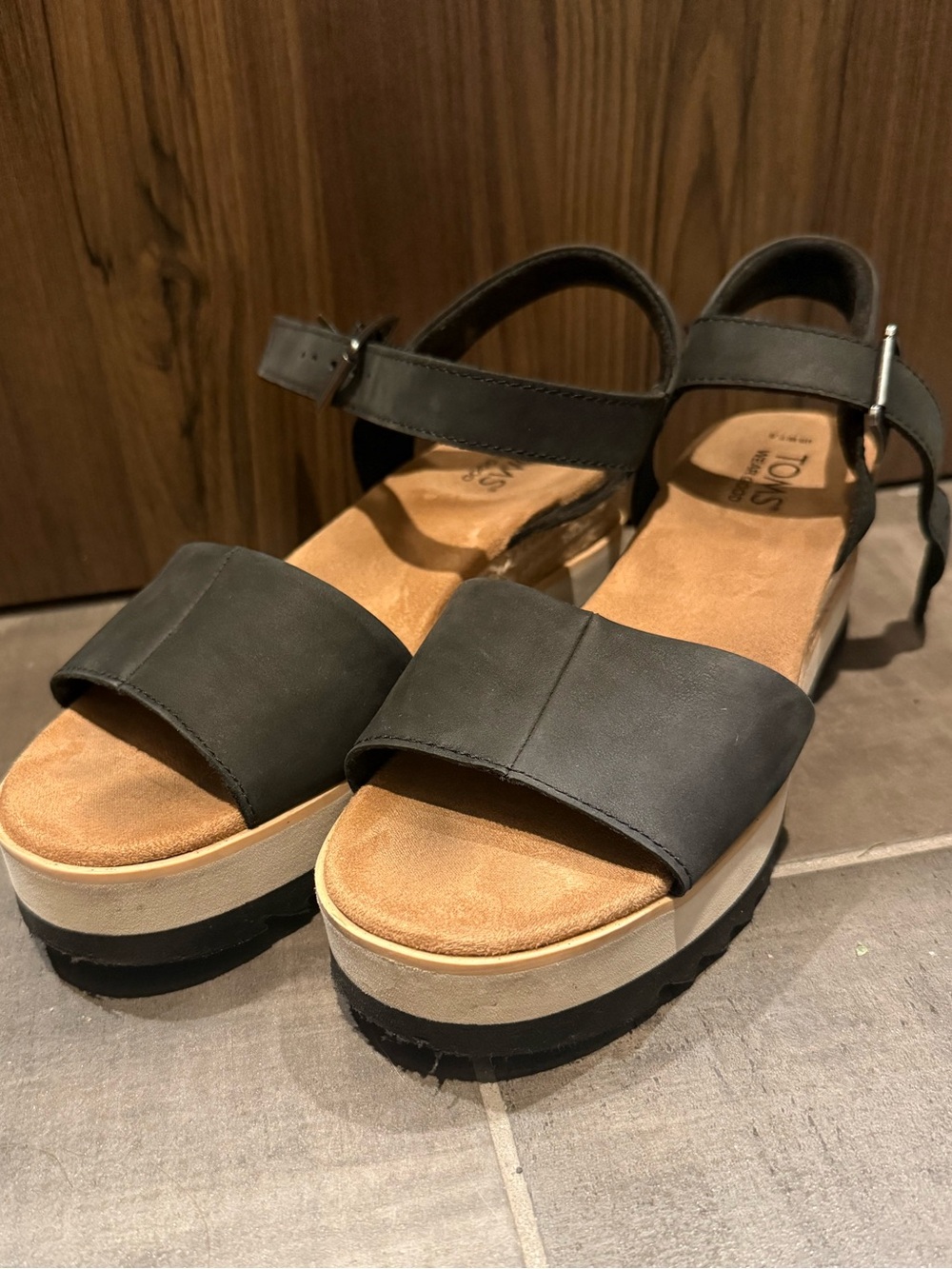 Toms Black Platform Sandal